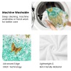 Turquoise Flowers Butterfly Flannel Blanket