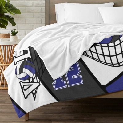 Volleyball Blue Black White Flannel Blanket