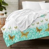 Turquoise Flowers Butterfly Flannel Blanket