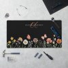 Simple Monogram Watercolor Wildflower Floral Black Desk Mat Desk Mat