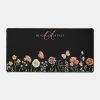 Simple Monogram Watercolor Wildflower Floral Black Desk Mat Desk Mat
