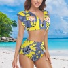 cute smile dog head element Women's Ruffle Sleeve Bikini Swimsuit (Model S42)