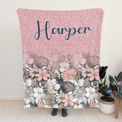 Beautiful Fowers Pink Print Flannel Blanket