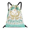 Turquoise Flowers Butterfly Drawstring Backpack