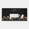 Simple Monogram Watercolor Wildflower Floral Black Desk Mat Desk Mat