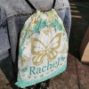 Turquoise Flowers Butterfly Drawstring Backpack