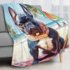 French Bulldog on Beach, summer gift for dog lover Fleece Blanket Throw Blanket