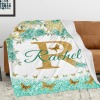Turquoise Flowers Butterfly Flannel Blanket