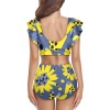 cute smile dog head element Women's Ruffle Sleeve Bikini Swimsuit (Model S42)