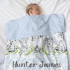 Sweet Safari Animals Blue Floral Minky Blanket