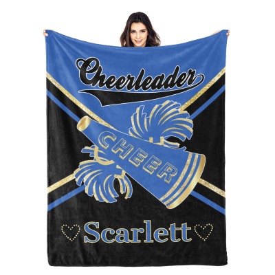 Cheerleaders Blue Gold Cheer Flannel Blanket