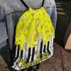 Yellow Music Notes Piano Key Drawstring Backpack