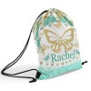 Turquoise Flowers Butterfly Drawstring Backpack