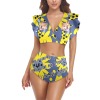 cute smile dog head element Women's Ruffle Sleeve Bikini Swimsuit (Model S42)