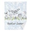 Sweet Safari Animals Blue Floral Minky Blanket